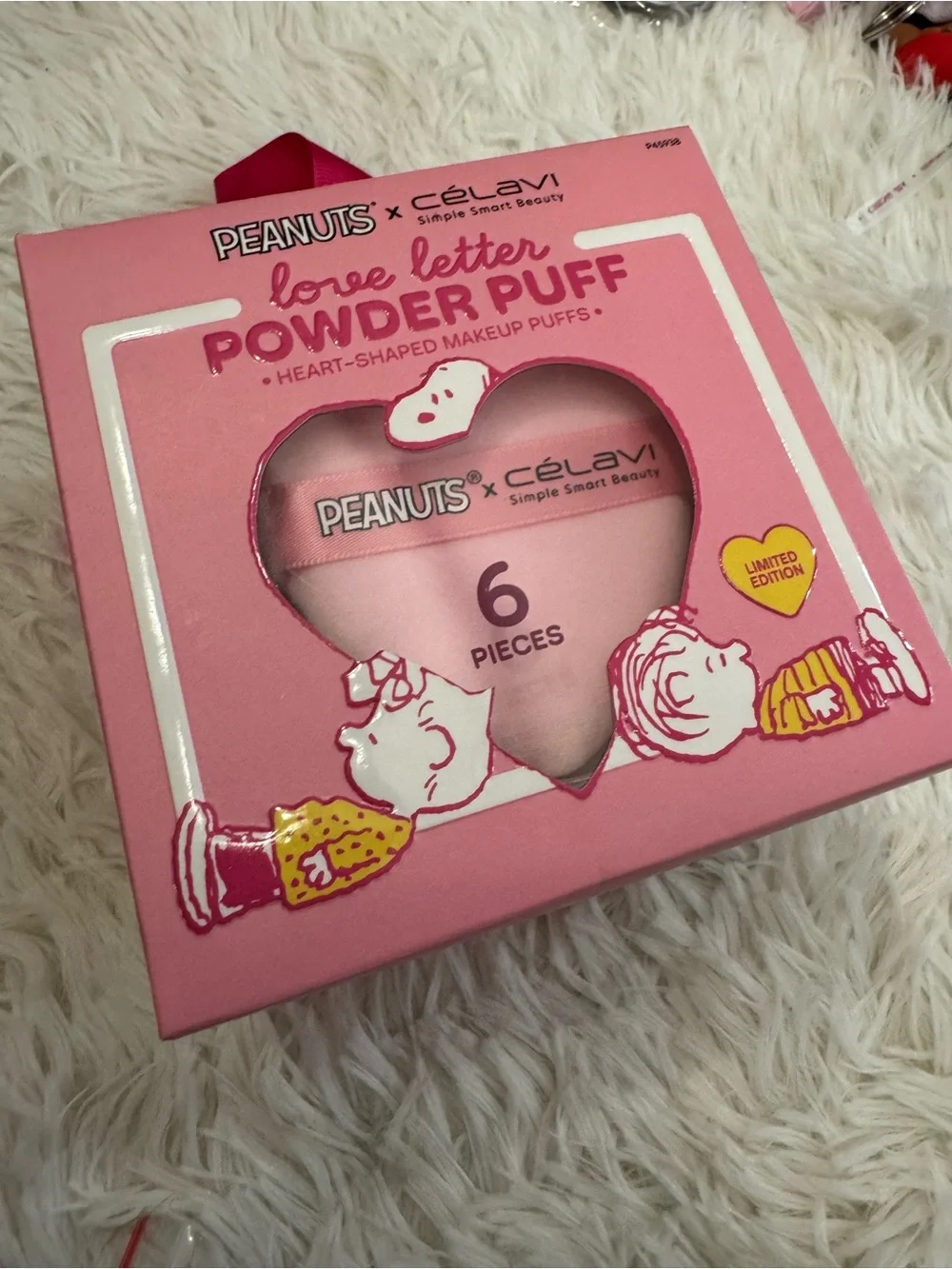 Peanuts x Célavi Love Letter Powder Puff Set - Pink set of 6 limited edition